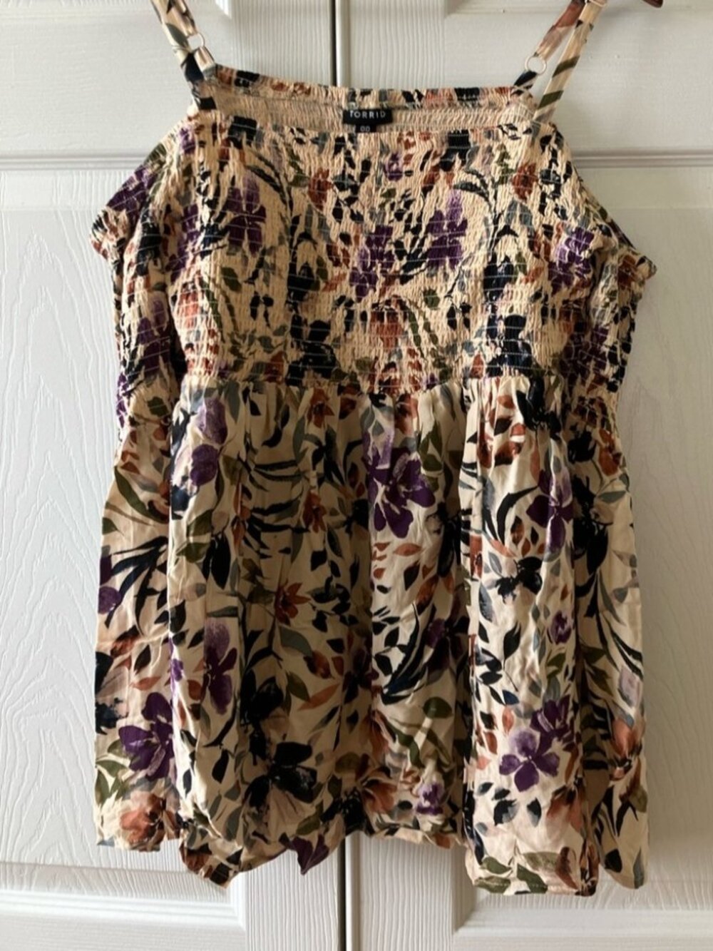 torrid Cream Floral Smocked Cold shoulder Top